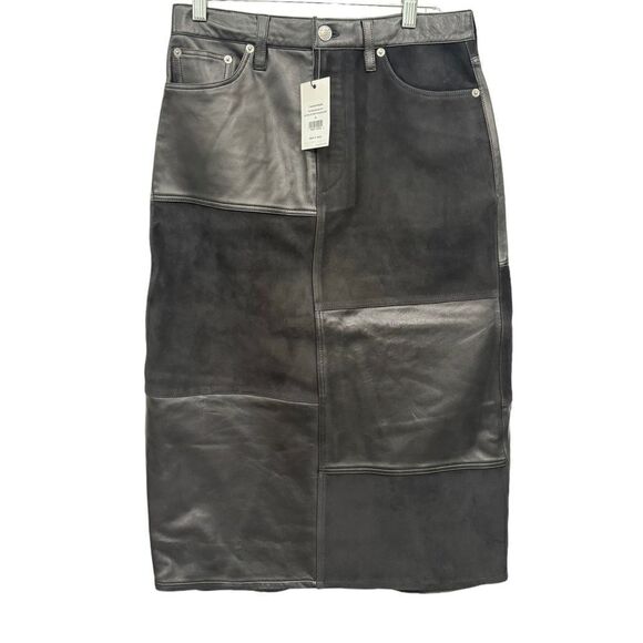 Re/Done Mid Rise Leather Patchwork Skirt Size 26 Black - Picture 3 of 6